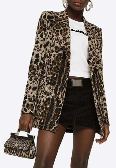 Shop Dolce & Gabbana Double-breasted Leopard Print Blazer In Brown