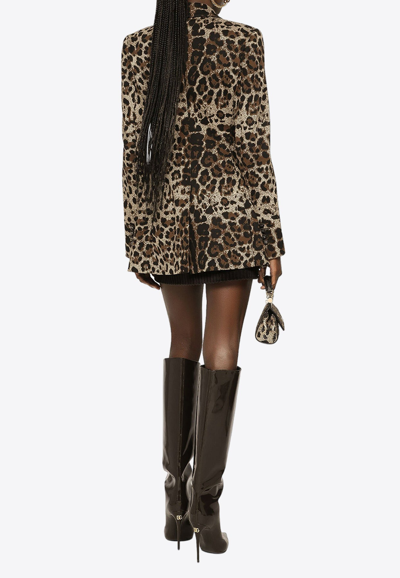 Dolce & Gabbana Leopard-print Double-breasted Blazer In Brown