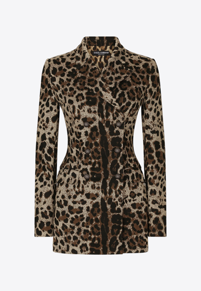Shop Dolce & Gabbana Double-breasted Leopard Print Blazer In Brown