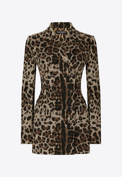 Dolce & Gabbana Leopard-print Double-breasted Blazer In Brown