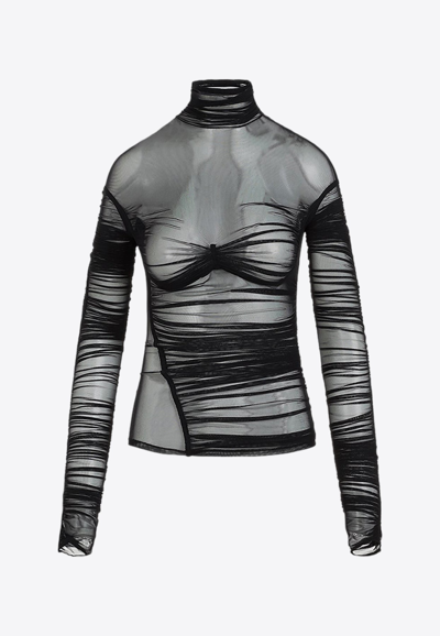 Shop Mugler Draped Semi-sheer Top In Black