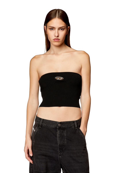 Shop Diesel Top A Fascia Con Logo In Metallo In Black