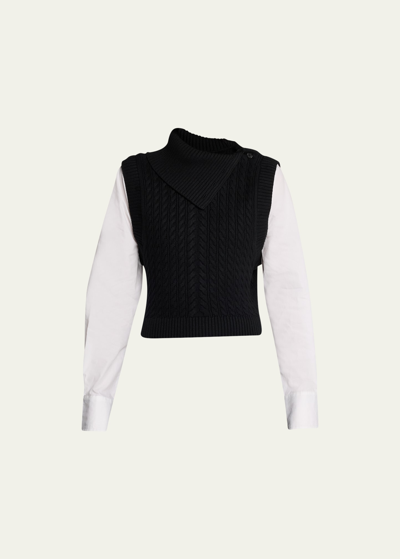 Shop Simkhai Linnea Combo Pullover Cable-knit Sweater In White Multi