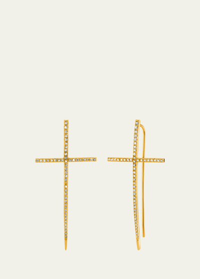 Shop Sheryl Lowe 14k Pave Diamond Cross Stick Earrings In Gold