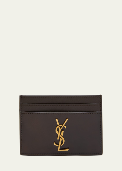 Shop Saint Laurent Ysl Monogram Card Case In Patent Leather In Burgundy