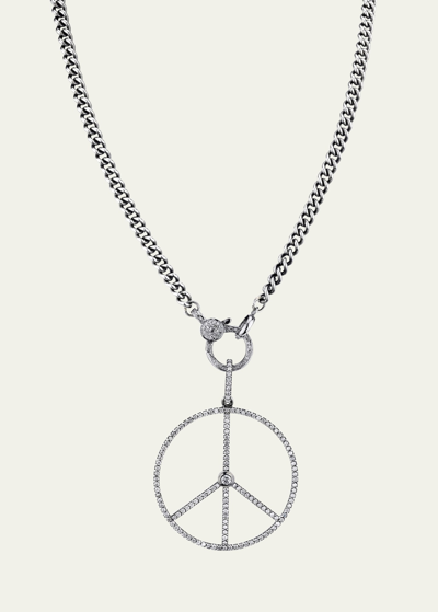 Shop Sheryl Lowe Long Peace Sign Pendant Necklace In Silver