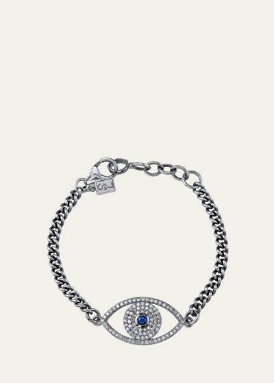 Shop Sheryl Lowe Evil Eye Curb Chain Bracelet In Silver