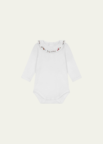 Shop Bonpoint X Khaite Girl's Bodysuit W/ Embroidered Collar In Blanc