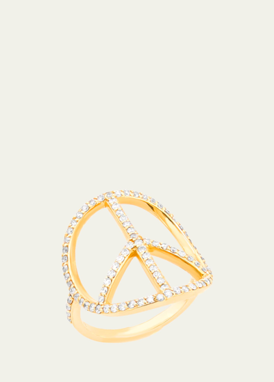 Shop Sheryl Lowe 14k Yellow Gold Pave Diamond Circular Peace Sign Ring