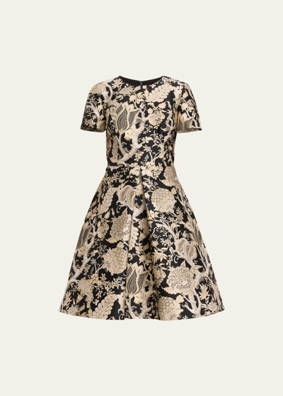 Shop Carolina Herrera Jacquard A-line Dress With Box Pleat In Blackwhite
