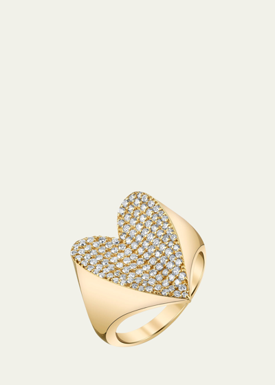 Shop Sheryl Lowe 14k Yellow Gold Folded Heart Pave Diamond Ring