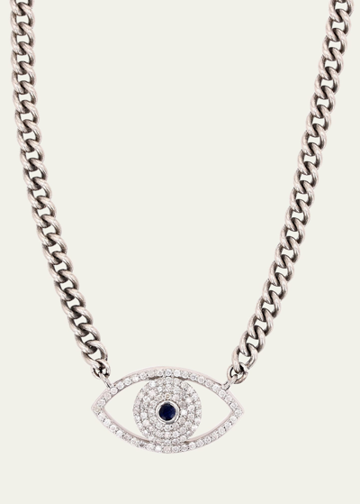 Shop Sheryl Lowe Evil Eye Curb Chain Necklace In Silver