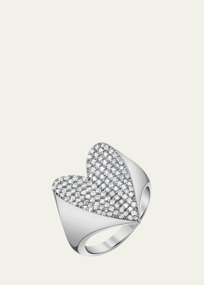 Shop Sheryl Lowe Folded Heart Pave Diamond Ring In Silver