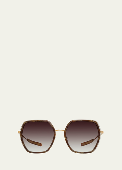 Shop Barton Perreira Pickford Brown Zyl & Metal Round Sunglasses