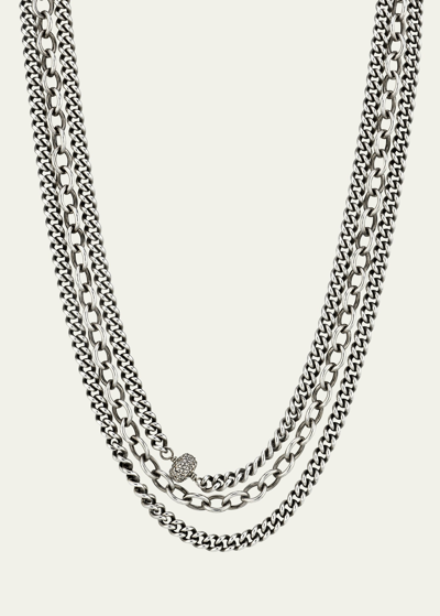 Shop Sheryl Lowe Triple Chain Necklace With 1 Pave Donut In Silver