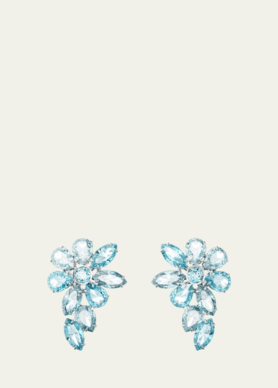 Shop Swarovski Gema Rhodium-plated Mix-cut Blue Crystal Flower Drop Earrings