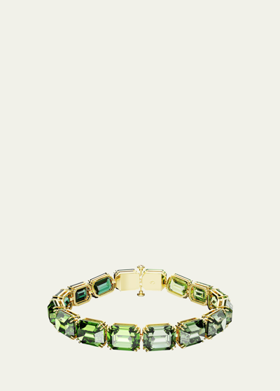 Shop Swarovski Millenia Gold-tone Octagon-cut Green Crystal Tennis Bracelet