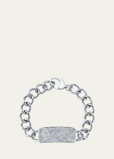 Shop Sheryl Lowe Pave Diamond Id Tag Chain Bracelet In Silver