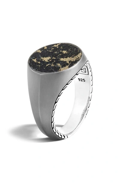 Shop John Hardy Classic Chain Radial Signet Ring In Silver/ Black