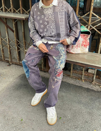 Pre-owned Kapital X Kapital Kountry Boro Pants Yagu Damages Chino Sashiko  In Faded Purple | ModeSens