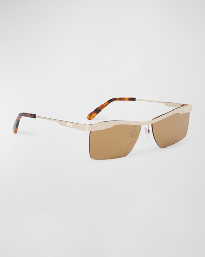 Shop Off-white Men's Rimini Metal Rectangle Sunglasses In Gold