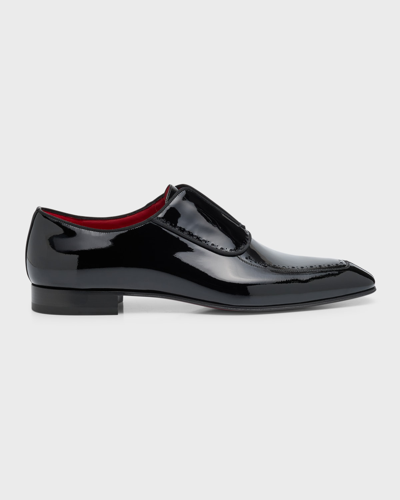 Shop Christian Louboutin Men's Lafitte On Patent Laceless Oxfords In Black/lin Loubi