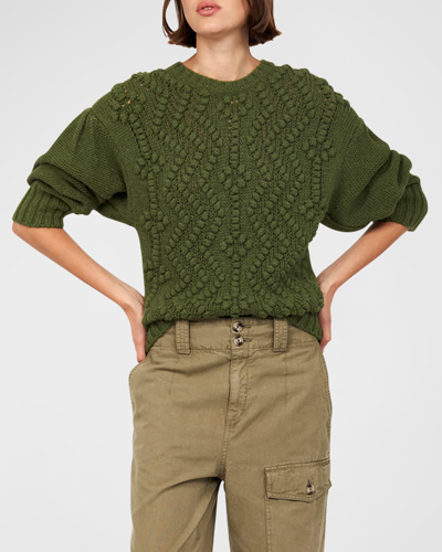 Shop Joie Aleena Popcorn-stitch Crewneck Sweater In Dark Olive