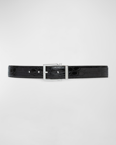 Shop Ferragamo Men's Adjustable Crocodile Gancini Belt In Nero