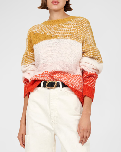 Shop Joie Angelisa Crewneck Colorblock Sweater In Tigerlily Multi