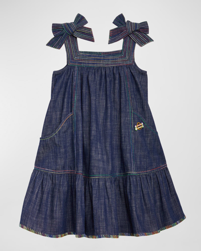 Shop Zimmermann Girl's Alight Embroidered Denim Dress In Monsoon