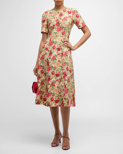 Shop Adam Lippes Evangeline Floral Print Wool Midi Dress In Pistachio Multi