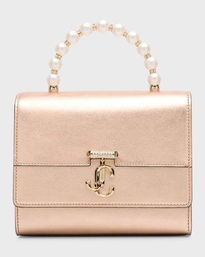 Shop Jimmy Choo Avenue Pearly Metallic Leather Top-handle Bag In Ballet Pink