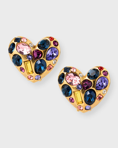 Shop Oscar De La Renta Gemstone Heart Clip-on Earrings In Rainbow