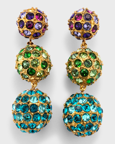 Shop Oscar De La Renta Multicolor Crystal 3-ball Drop Earrings In Amethyst Multi