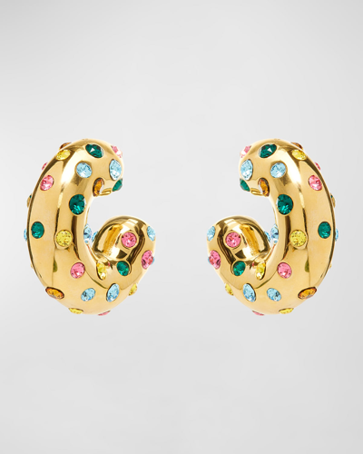 Shop Oscar De La Renta Multicolor Crystal Puffed Hoop Earrings In Rainbow