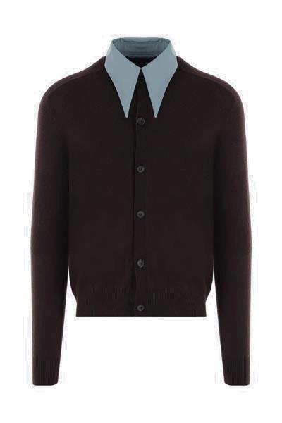 Shop Prada Buttoned Layered Cardigan In Brown