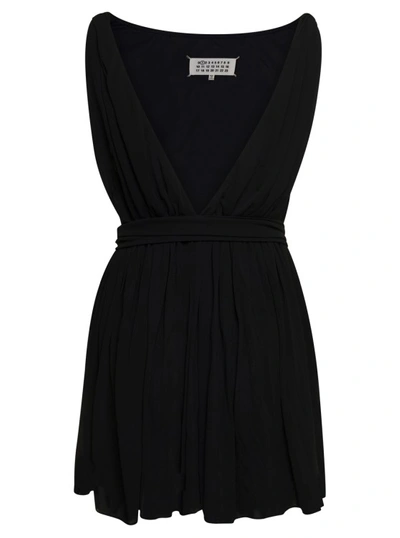 Shop Saint Laurent Drape Mini Dress With Chain Details In Black