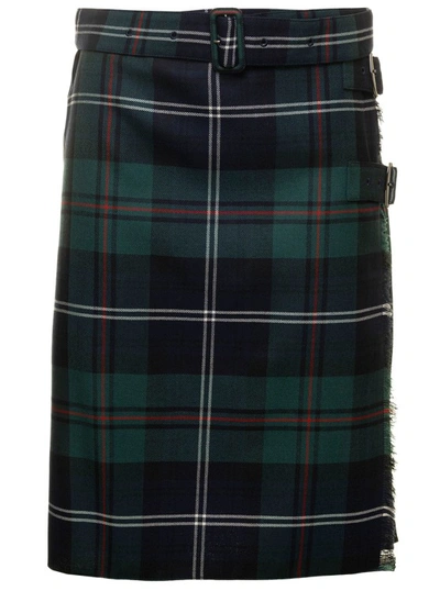 Shop Burberry Midi Wrap Skirt With Check Motif Brown Wool In Green