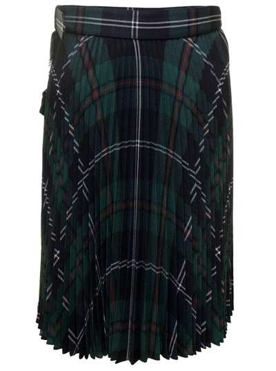 Shop Burberry Midi Wrap Skirt With Check Motif Brown Wool In Green
