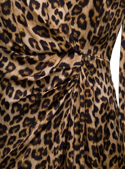 Shop Twinset Leopard Printed Draped Midi Dress In Brown
