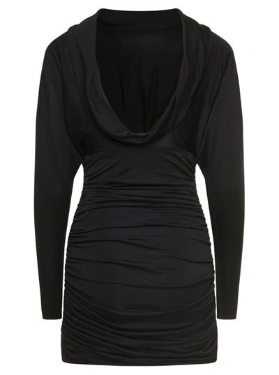 Shop Saint Laurent Black Mini Dress With Cowl Back In Viscose