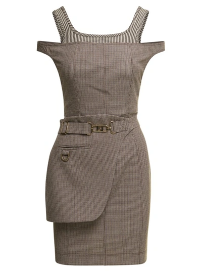 Shop Fendi Check Pied De Poule Mini Dress - Look 11 In Grey