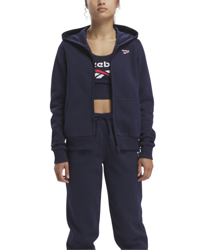 Shop Reebok Women's Identity Fleece Full-zip Hoodie Sweatshirt In Vector Navy