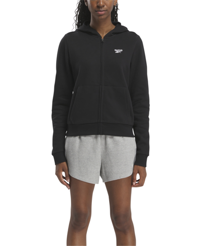 Shop Reebok Women's Identity Fleece Full-zip Hoodie Sweatshirt In Black