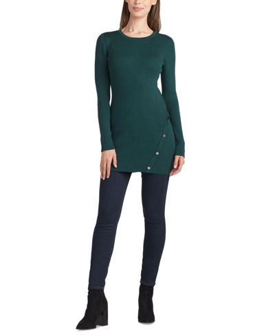 Shop Bcx Juniors' Ribbed Side-button Long-sleeve Tunic Top In Hunter