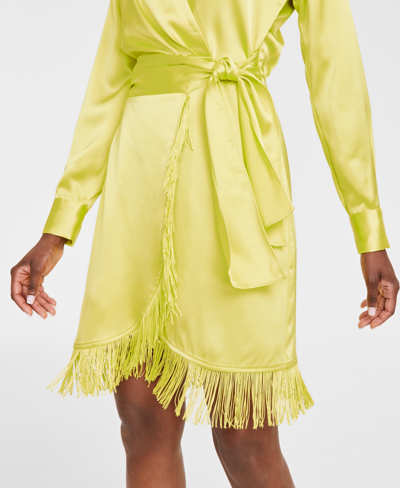 Shop Inc International Concepts Women's Faux-wrap Fringe-trim Dress, Created For Macy's In Lemon Lime