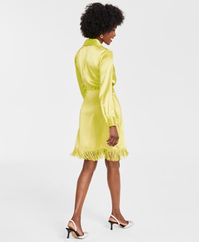 Shop Inc International Concepts Women's Faux-wrap Fringe-trim Dress, Created For Macy's In Lemon Lime