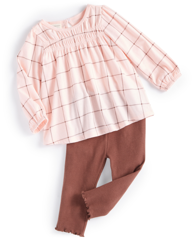 Shop First Impressions Baby Girls Check Top And Leggings, 2 Piece Set, Created For Macy's In Creamy Berry