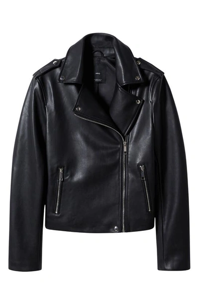 Shop Mango Faux Leather Biker Jacket In Black