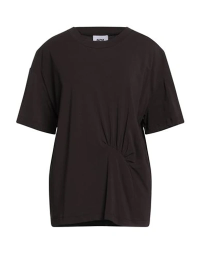 Shop Alpha Studio Woman T-shirt Dark Brown Size 10 Cotton, Elastane